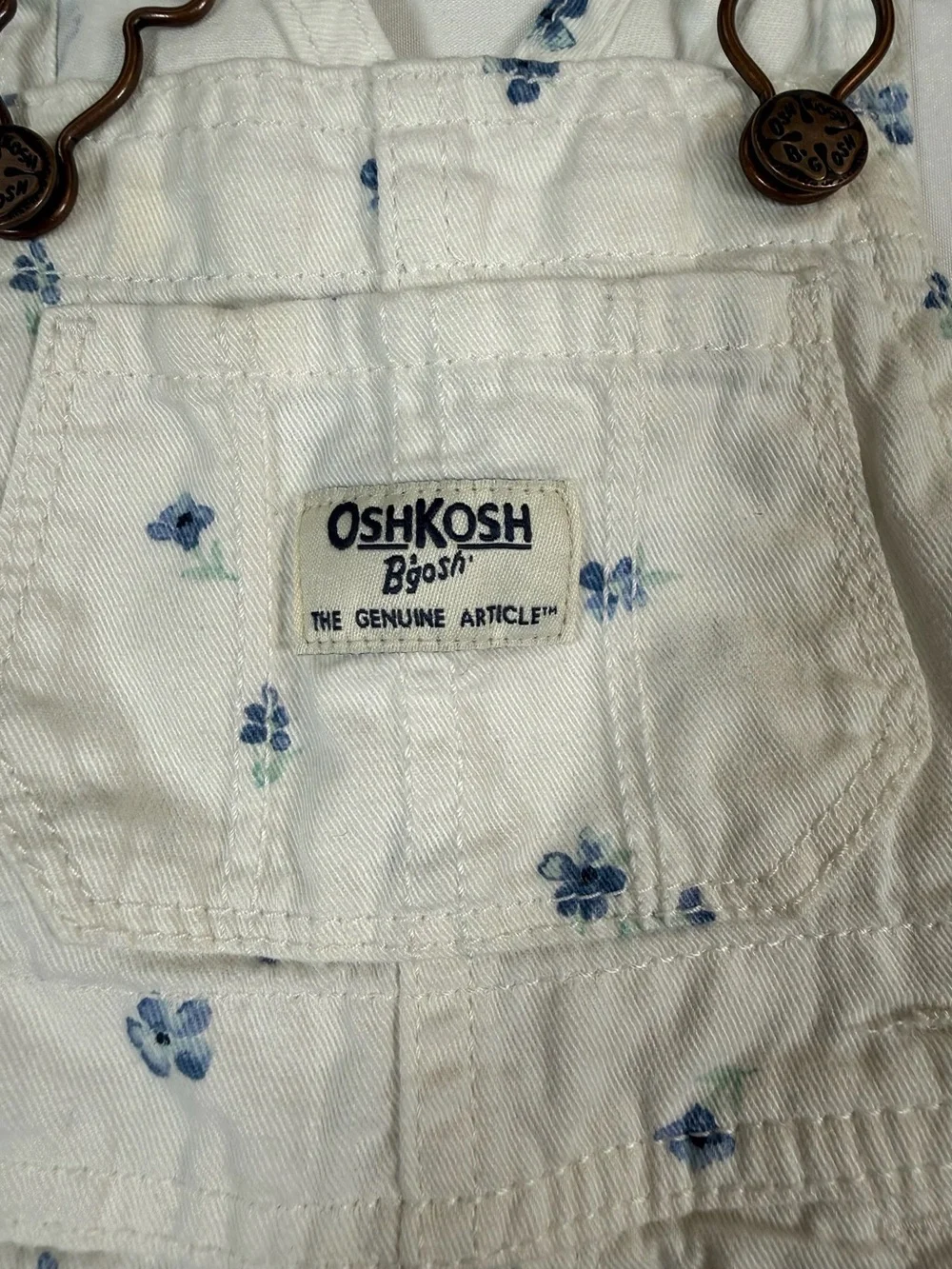 OSHKOSH B’GOSH Baby Floral Denim Overalls White Blue Ditsy Print 6 Months Cotton